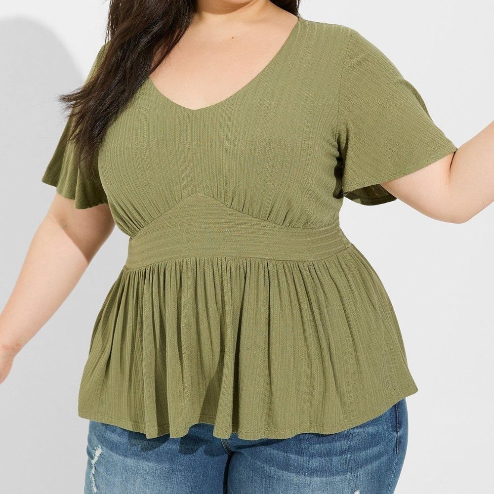 Torrid Green Pointelle Rib V-Neck Babydoll Top - NEW Size 2x